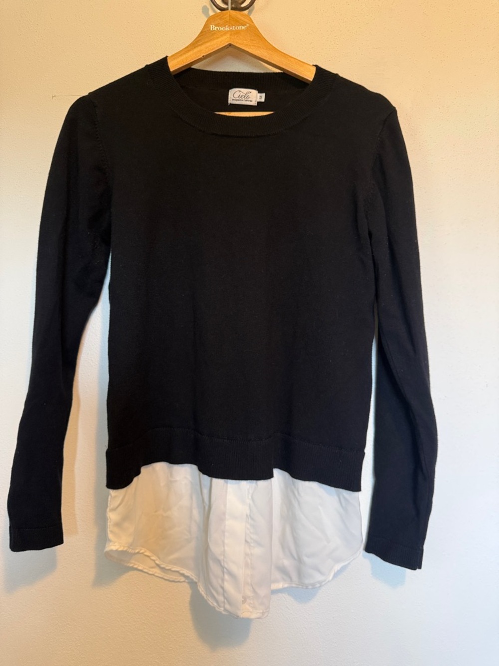 Cielo Black Sweater with Attached White Shirt Hem
